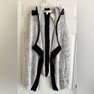 NWT Curio New York Cardigan Sweater Woman’s‎ M Black Gray Knit Hooded Sleeveless